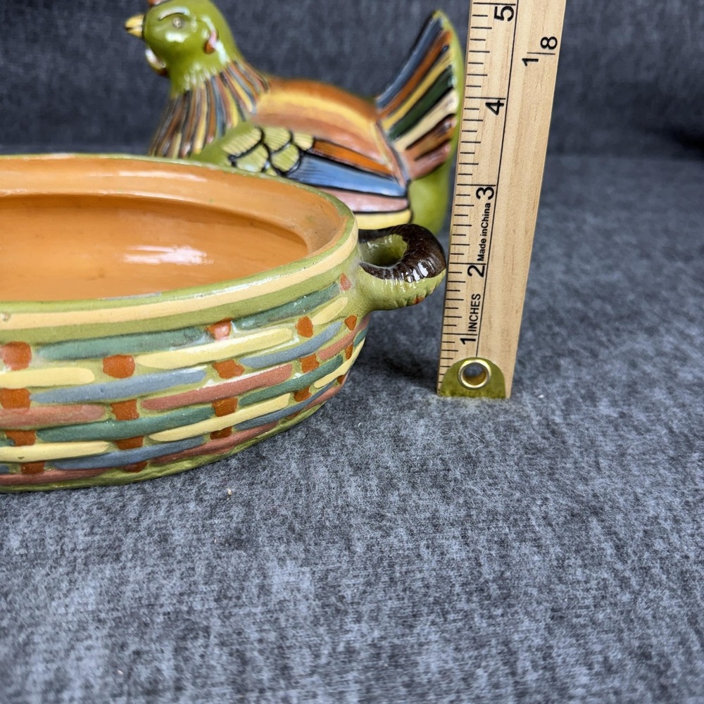 Vintage Mexican Multicolor Ceramic Hen Chicken Nest Dish Terracotta Folk Art - Picture 10 of 12